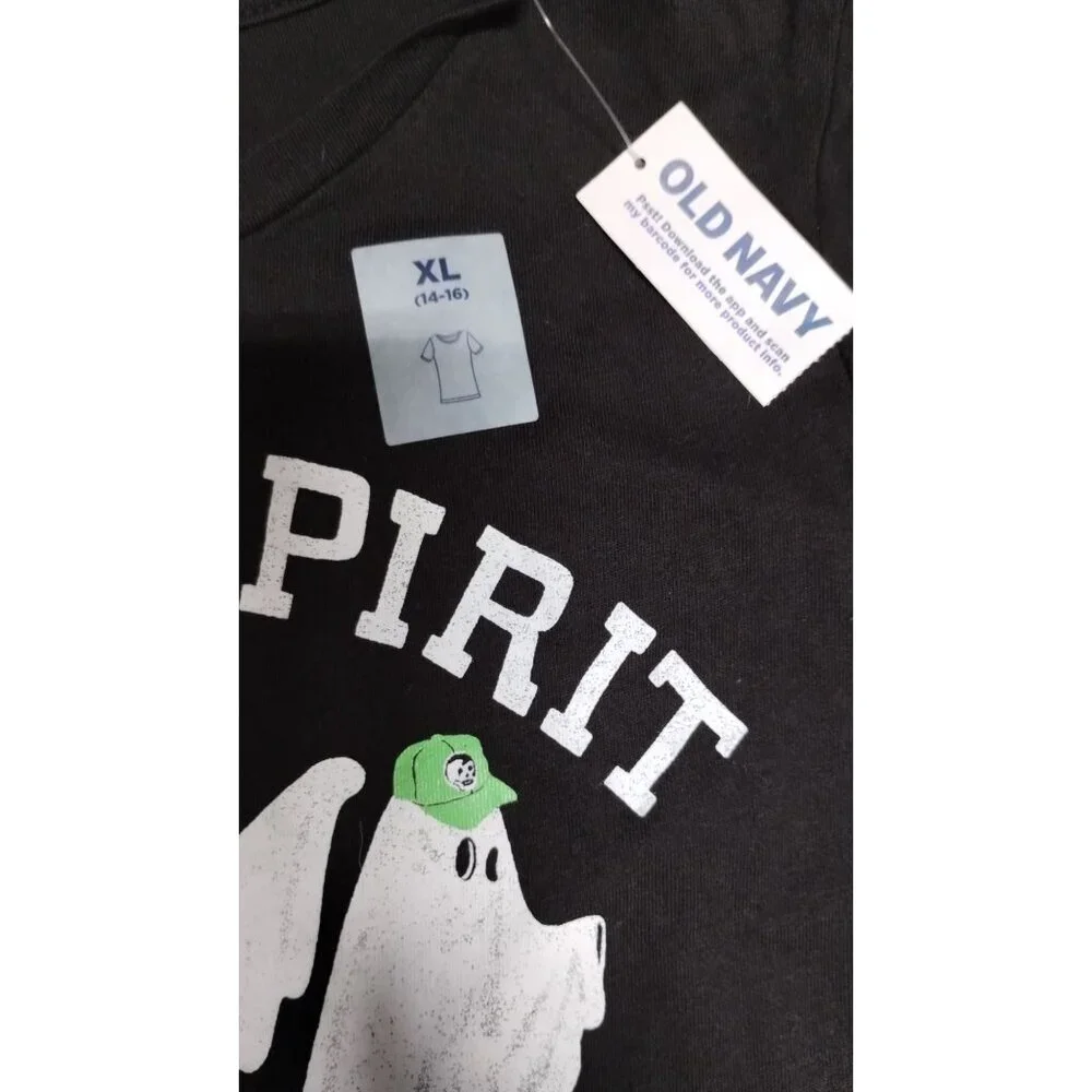 Old Navy Team Spirit Ghosts‎ T-Shirt XL (14-16) Black Cotton Kids Halloween Tee